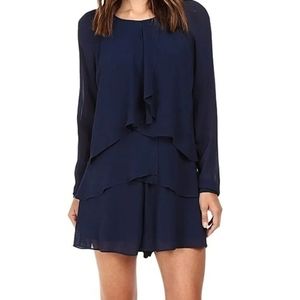 Nicole Miller Navy Blue Long Sleeve Viscose Flutter Front Romper Size Small NWOT